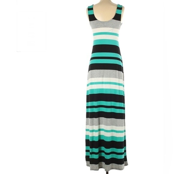 Aqua gray and navy striped maxi dress size XS - Picture 3 of 7